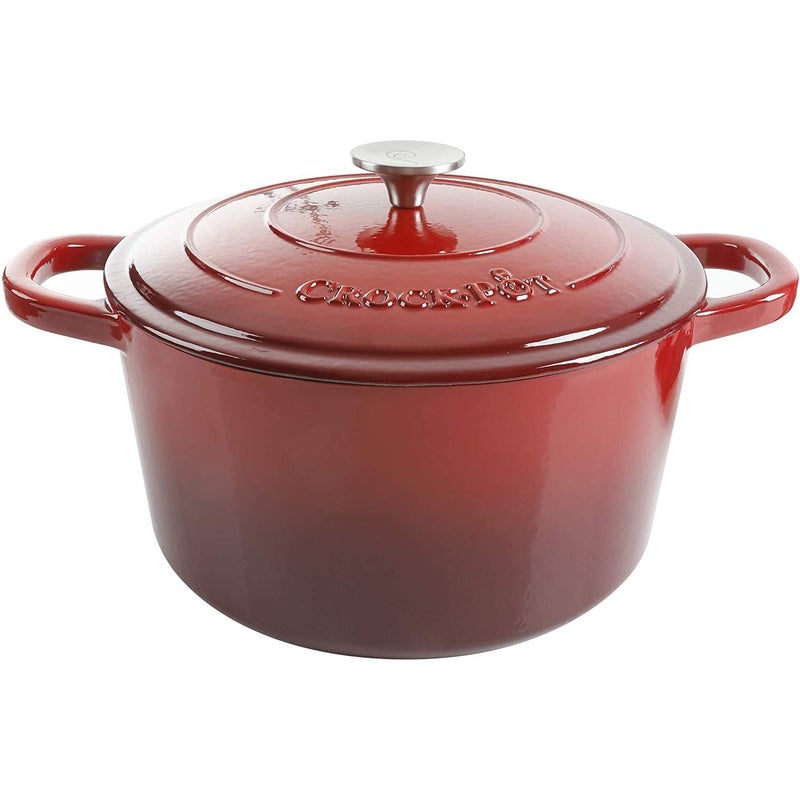Crock-Pot Artisan 3-Quart Round Enameled Cast Iron Dutch Oven â€“ Gradient Red, Durable Heavy-Duty Cookware for Slow Cooking, Roasting, Baking with Lid - Image 1